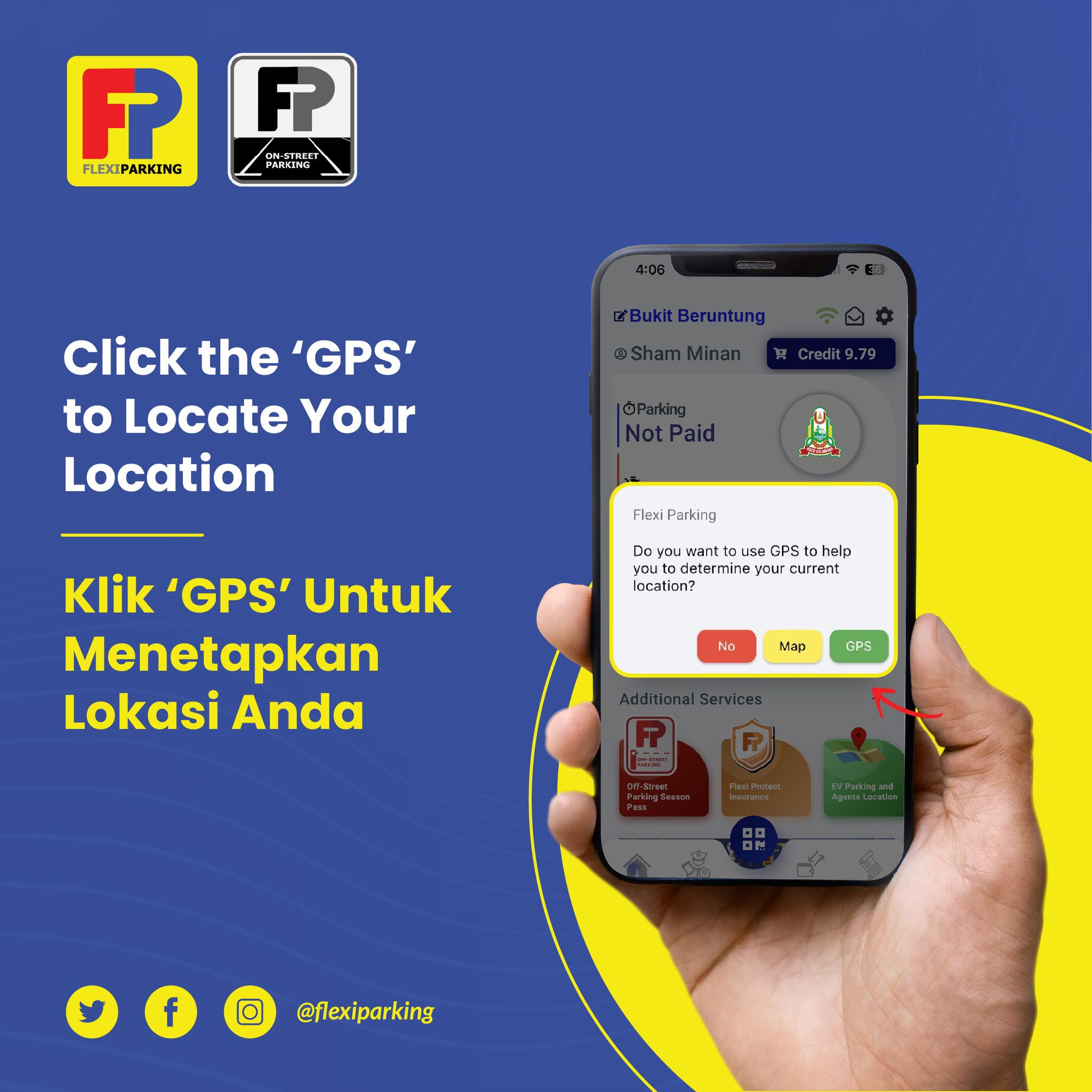 Click gps on flexi parking to enable location